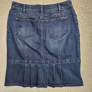 Pilcro Letterpress Denim Mini Skirt Pleated Back  Sz 28 Academia Preppy